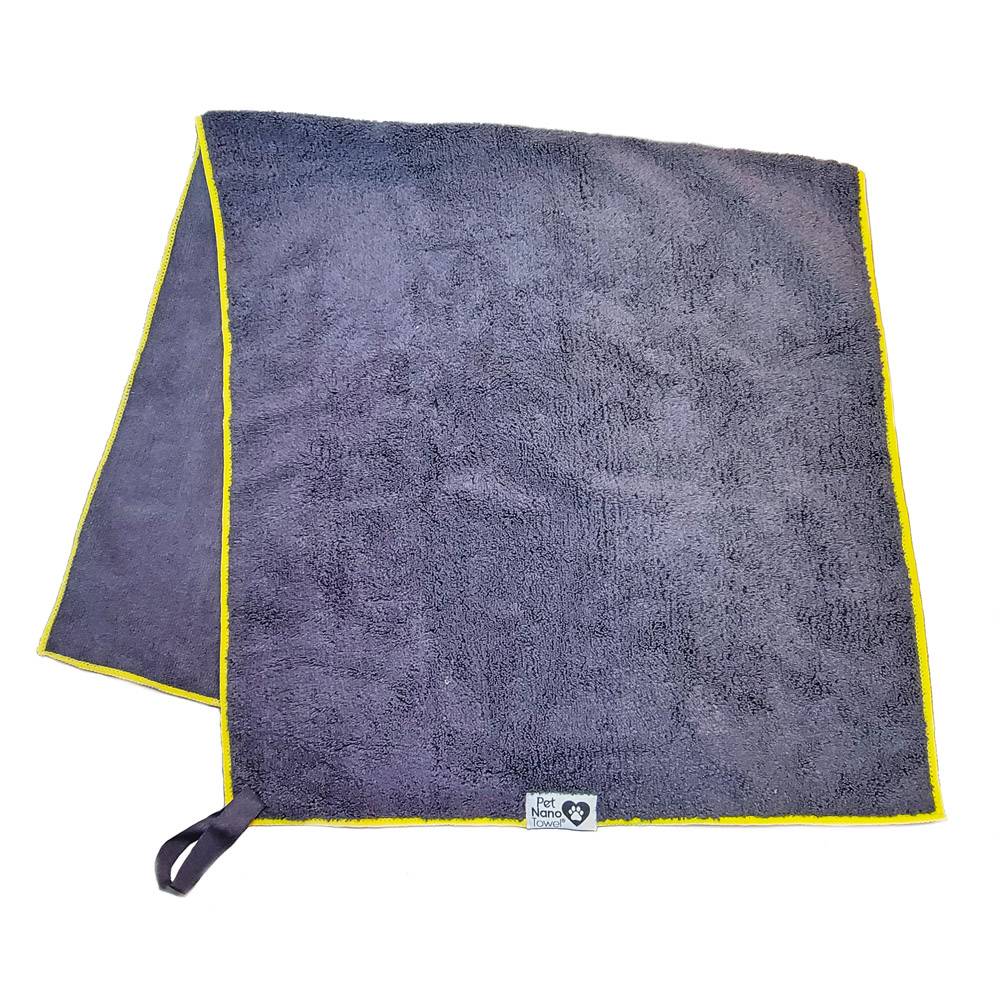 Pet Nano Towel - 20" x 40" Dark Grey w/Yellow Trim - Image 2