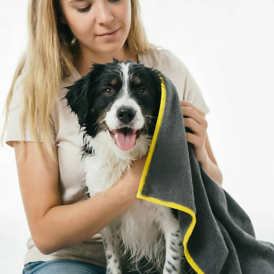 Pet Nano Towel - 20" x 40" Dark Grey w/Yellow Trim - Image 4